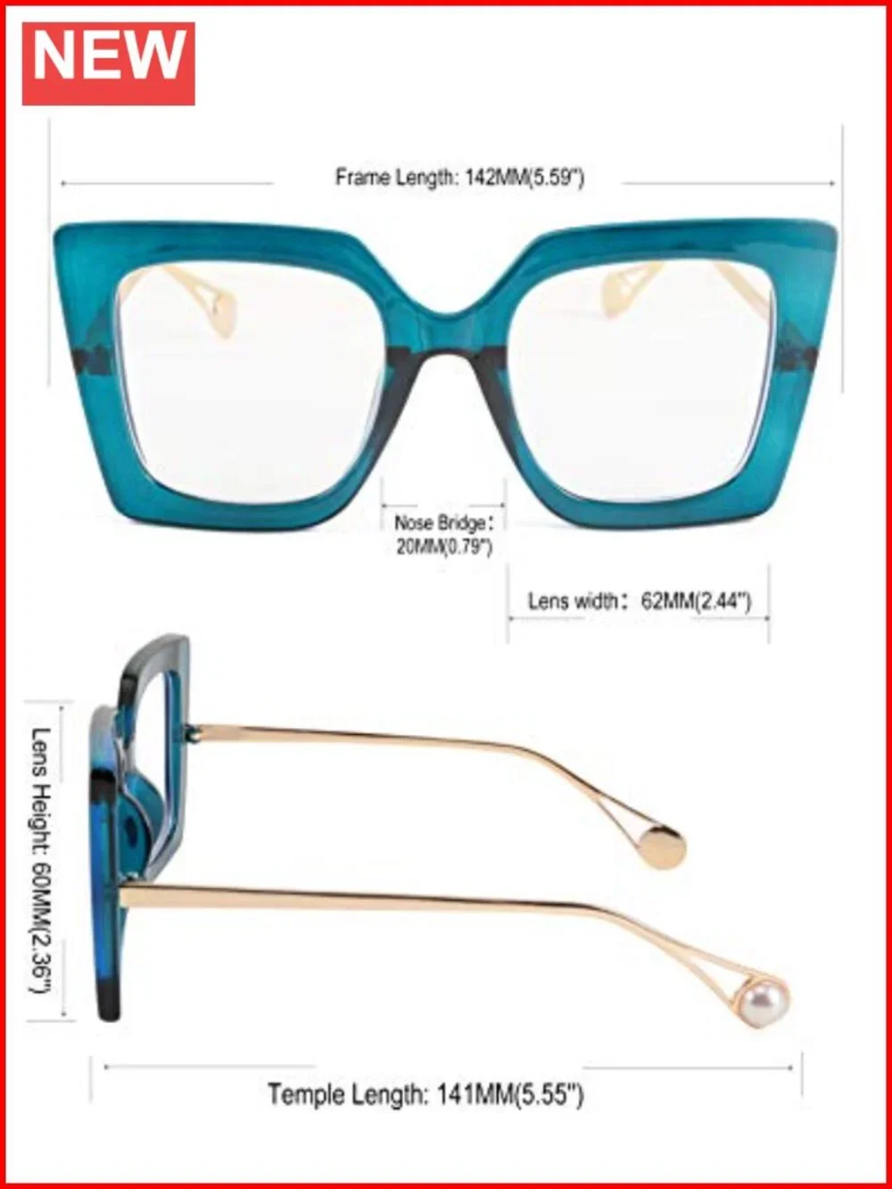 Blue Light Blocking Glasses Oversized Cat Eye Pearl Inlay Frame
